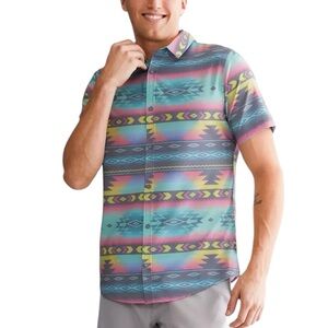 Depart West Performance Button Down Short Sleeve SW Print Bright Size XL